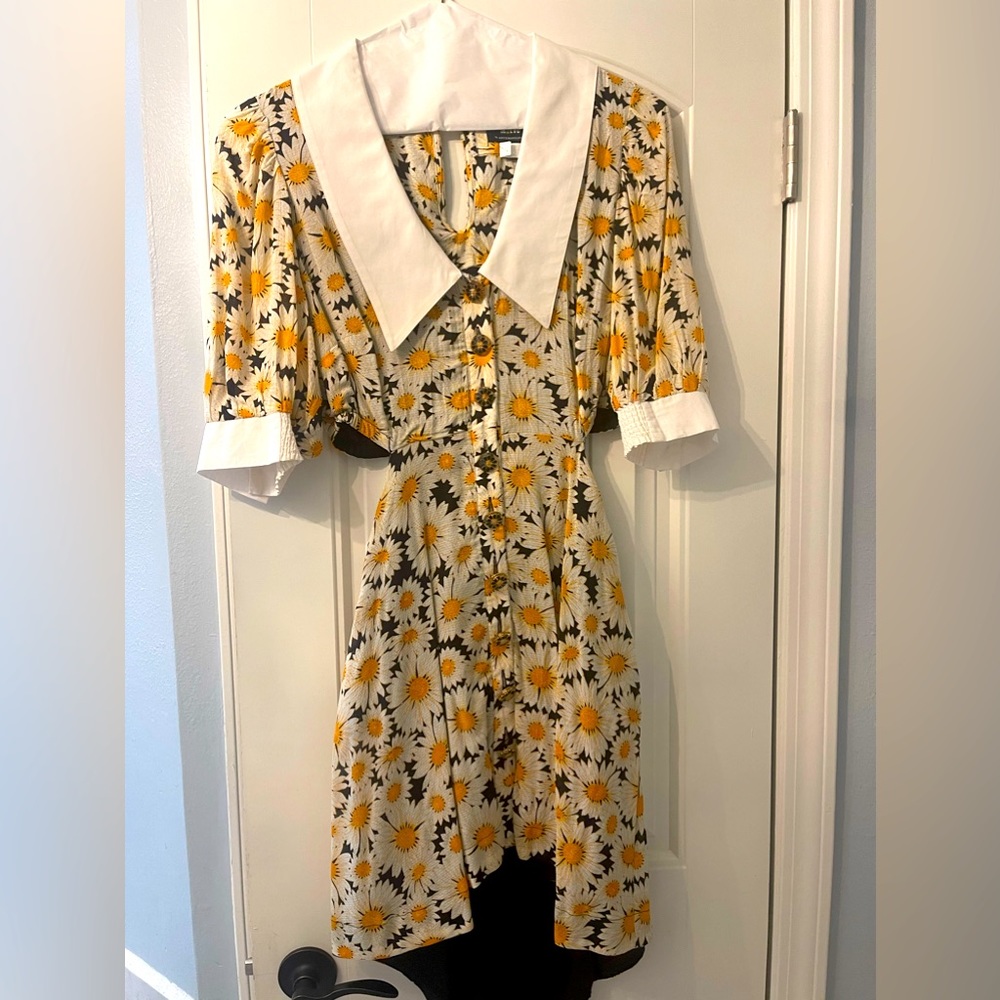 Anthropologie Maeve Retro Puff Sleeve Gingham Cutout Mini Dress, Size Medium